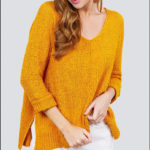 3-4 Sleeve Side Slits Fish Net Sweater Top