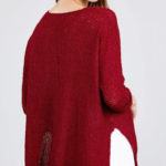 3-4 Sleeve Side Slits Fish Net Sweater Top-mehroom2