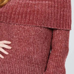 Long Sleeve Fold Over Off The Shoulder Chenille Sweater2