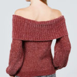 Long Sleeve Fold Over Off The Shoulder Chenille Sweater3
