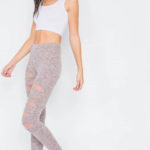 Marled Taupe Sheer Lining Distressed Leggings-3