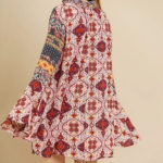 Multi-print Trumpet Sleeve Dress With A Drawstring Split Neck3